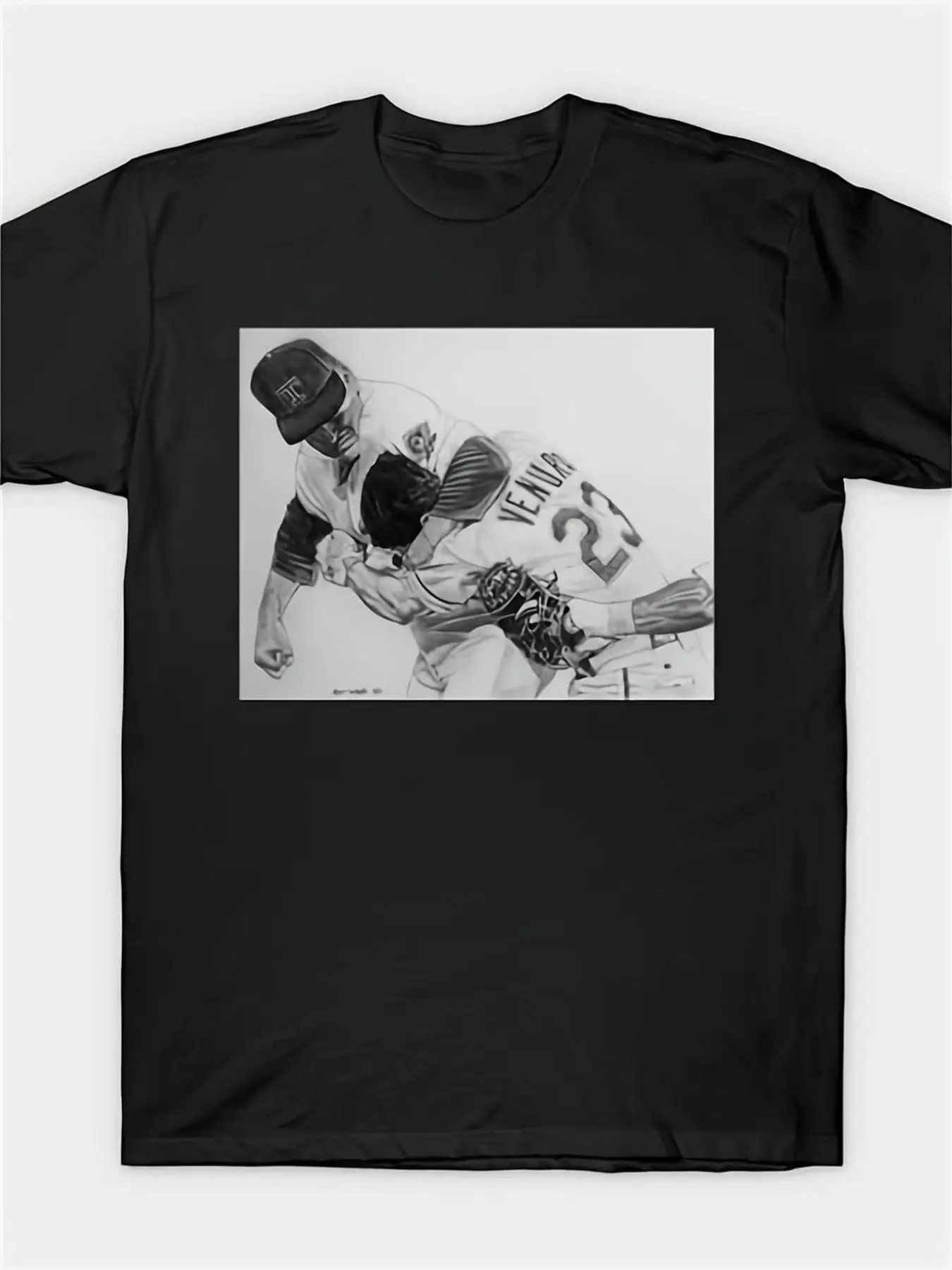 Black Short Sleeve Baseball Pitcher Graphic Print T-Shirt - Vintage Sketch Style Sports Tee with Verland 27 Uniform Design - Athletic Dynamic Motion Illustration Crew Neck Casual Top