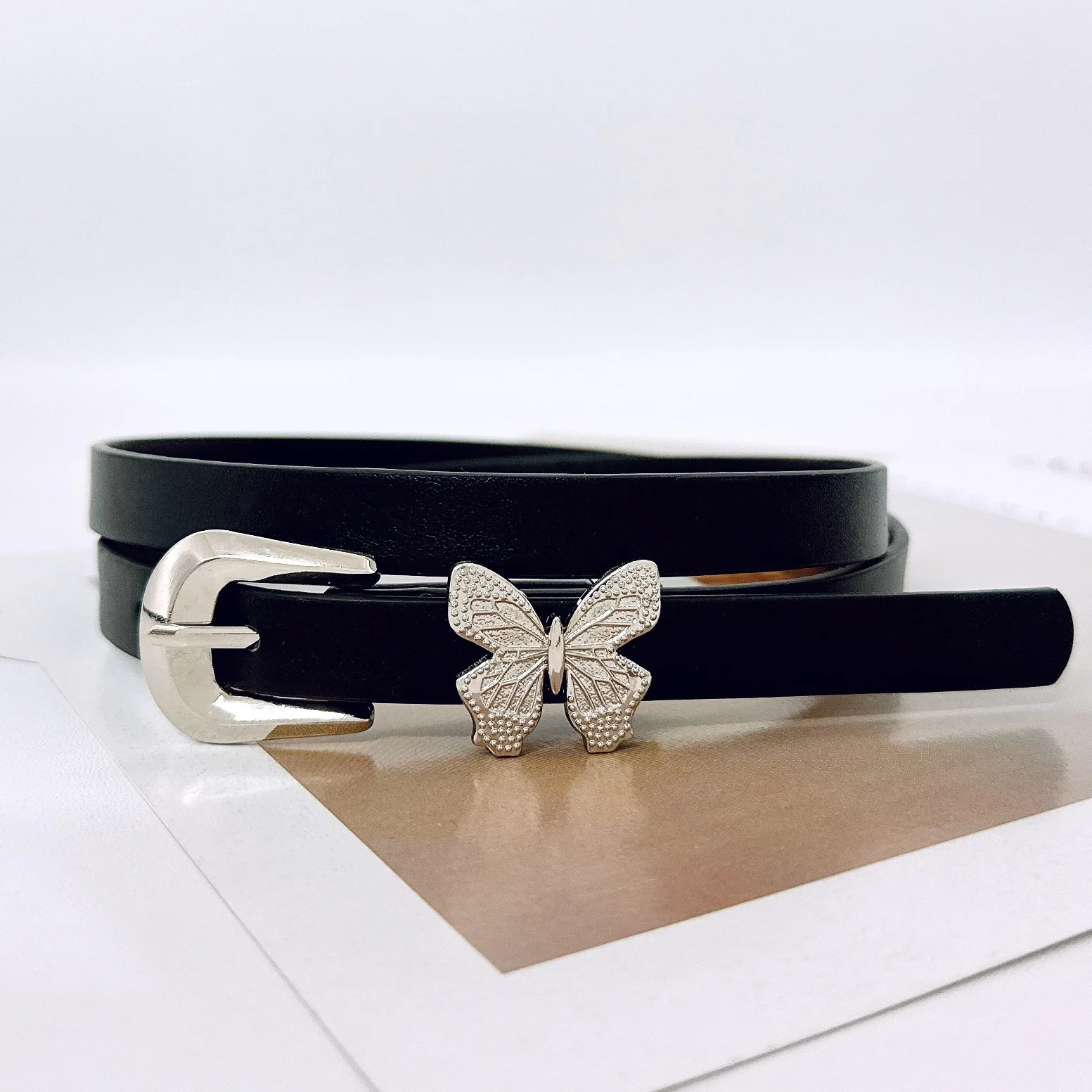 Sweet Girl Style Belt Women's Fashionable Korean Version Leather Belt Butterfly Decorated Dress Waist Belt Versatile And Cute