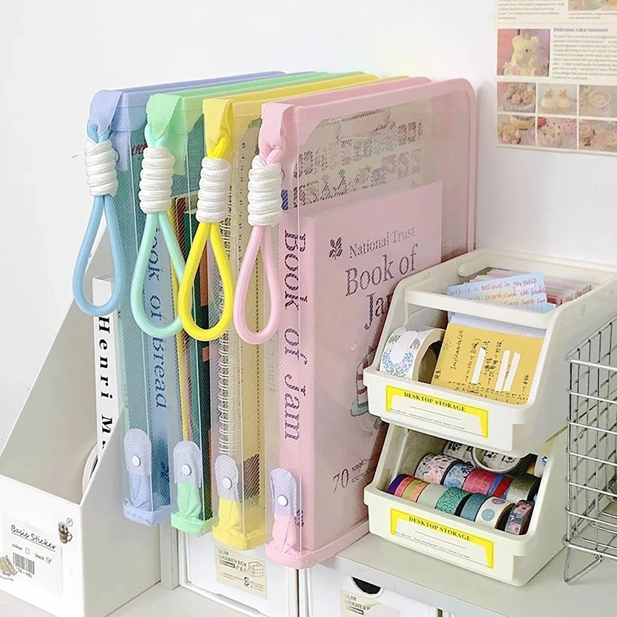 Transparent Zippered Document Storage Bag with Clip Expanded Mesh Zipper Pouch Bags for Storing Teaching Plan, Homework A4