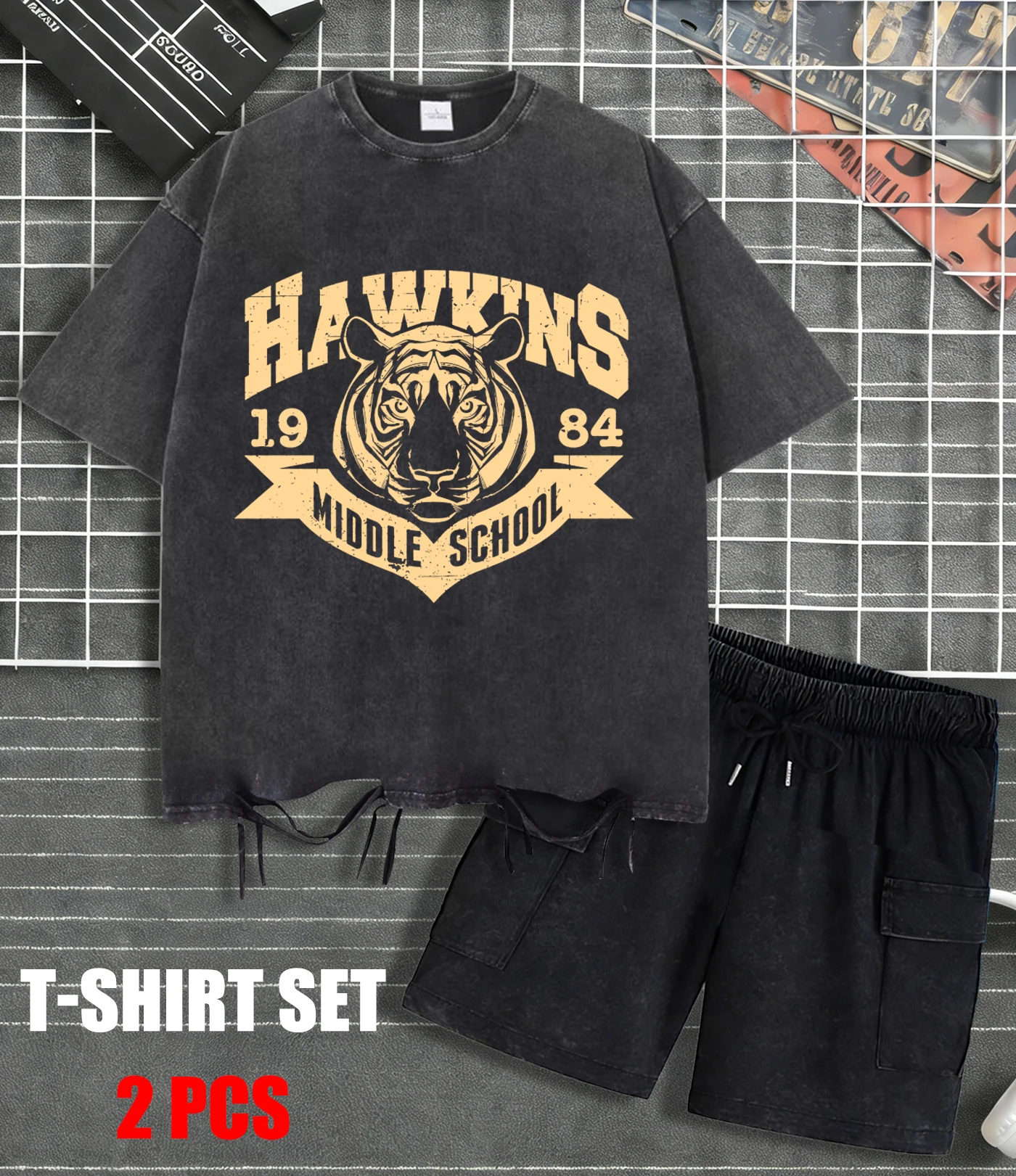 

Hawkins 1984 Middle School Washed Mans T-Shirts Hip Hop Breathable Sportsuit Unisex Cotton Holes Clothing Casual Oversize Top
