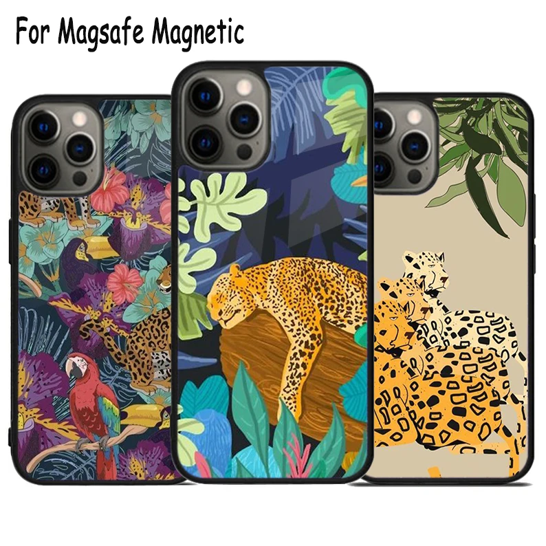 art jaguar aesthetic Wireless Charge Magsafe Phone Case For iPhone 15 16 14 13 11 12 Pro Max Plus Magnetic Bumper Cover