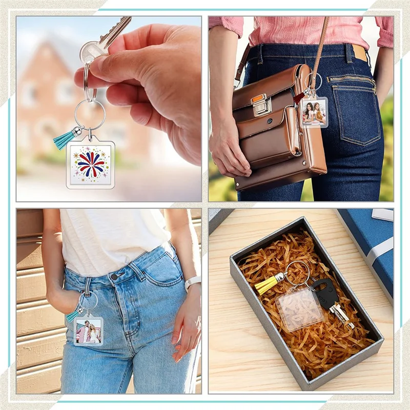 

ABWR-Acrylic Photo Frame Keychain With Tassels Charms Photo Insert Keychain Clear Frame Keyrings Blank For DIY