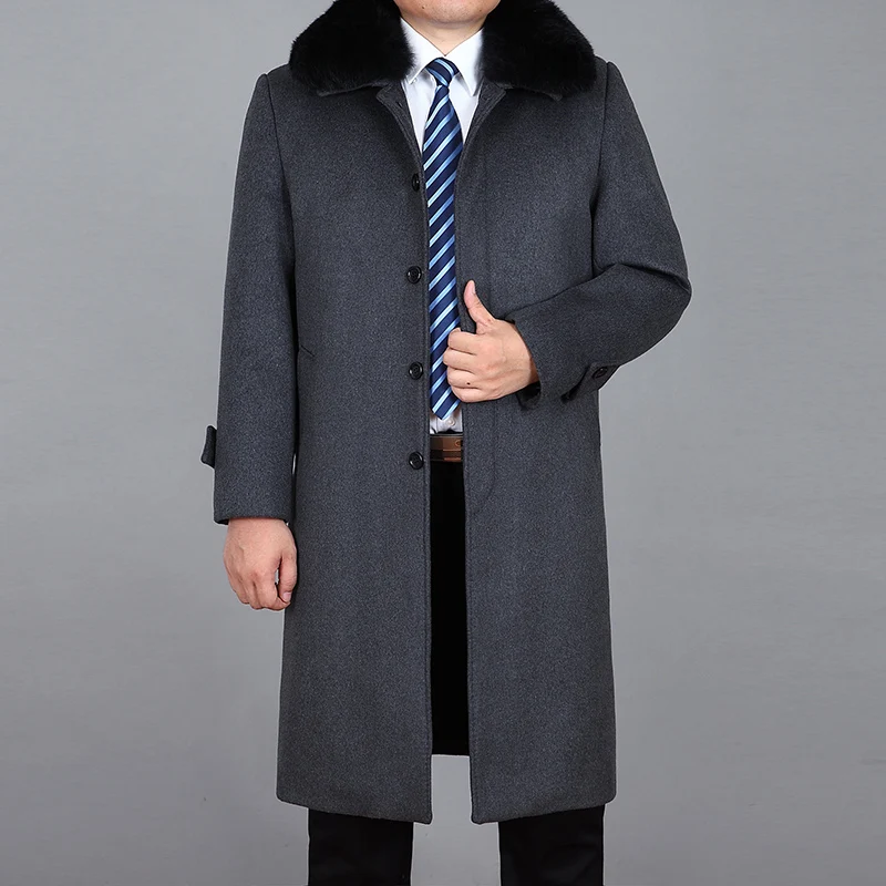 

2023 New Men Wool Long Coat Winter Cashmere Overcoat Real Rabbit Fur Thick Warm Winter Coats Mens Peacoat Long Jacket Men M-4XL