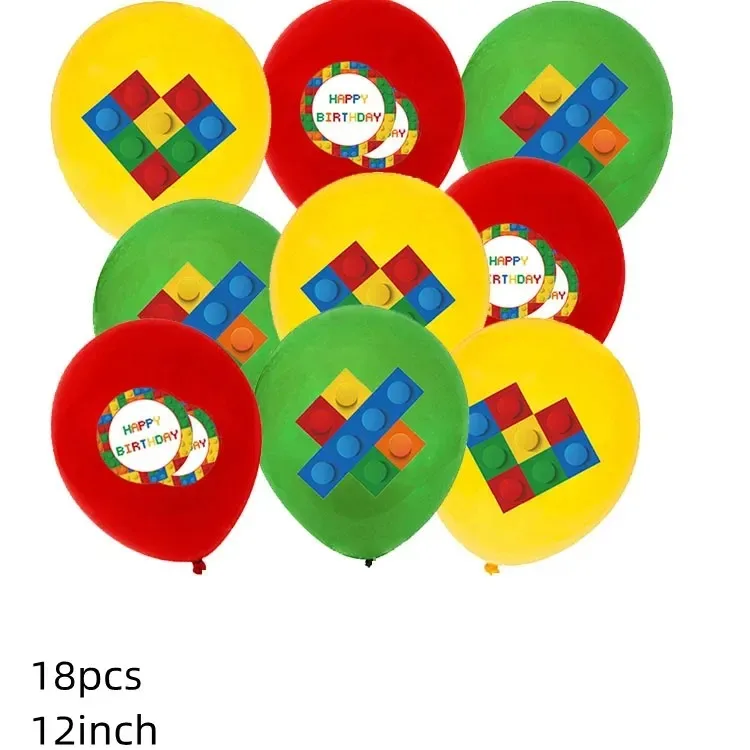 Building-blocks Kids Birthday Party Supplies Balloons Set Disposable Tableware Baby Shower Popcorn Box Tablecloth Kids Gifts
