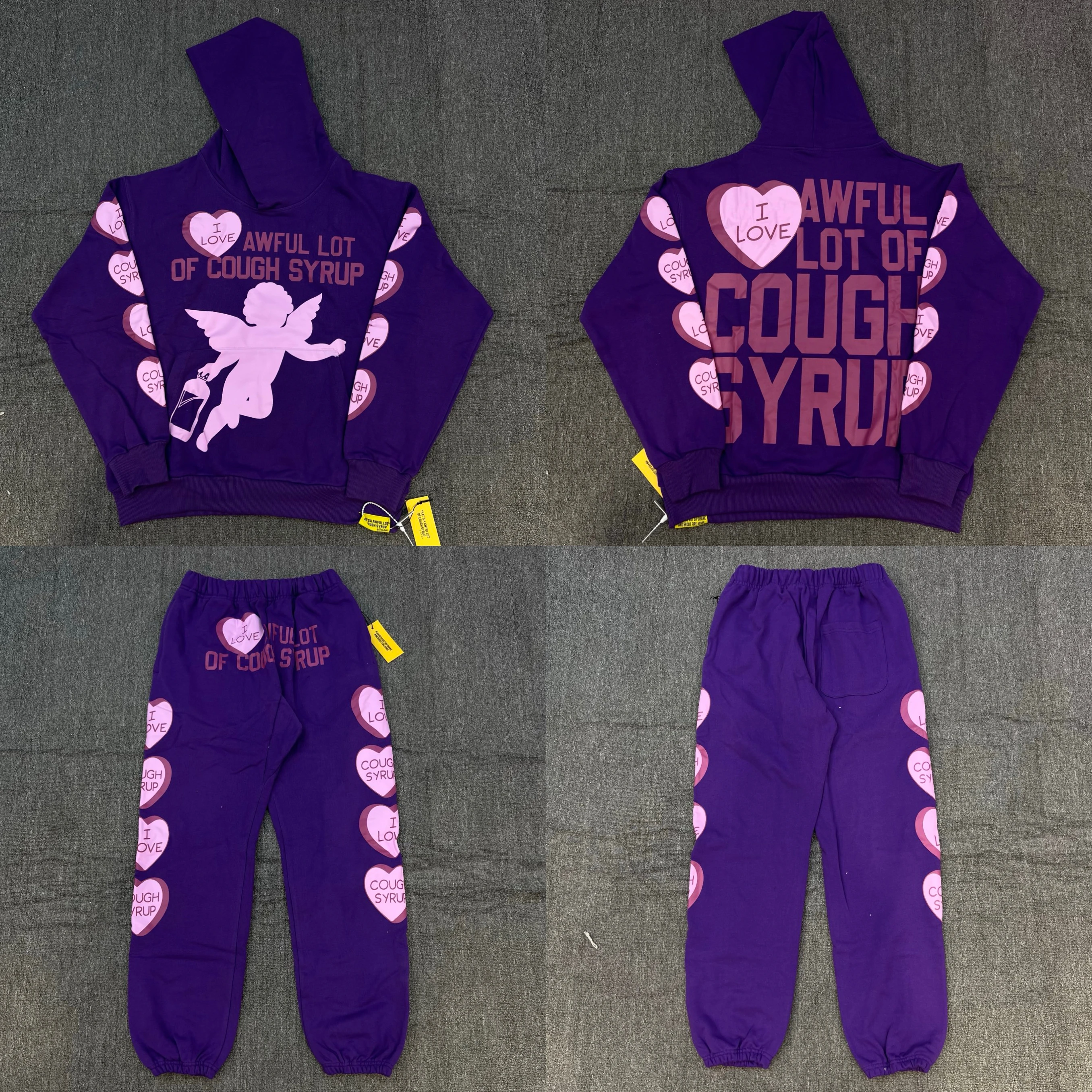 

Spor Zip-Up Hoodie And Long Pants Set with Heart Pattern Awful Lot of Cough Syrup Youth Cotton Autumn Wear Casual Outfit