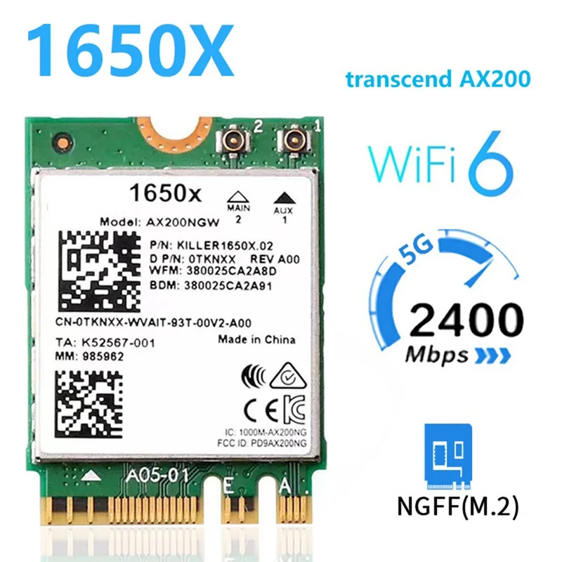 قطع غيار لبطاقة واي فاي 1650X + طقم هوائي 8DB AX200NGW 3000Mbps 2.4G 5G Wifi 6 + BT 5.1 جيجابت بطاقة لاسلكية لـ Win11-N3