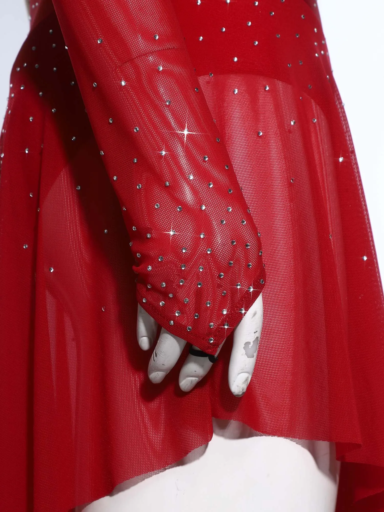 

Женское платье для фигурного катания и танцев: блестящие стразы, прозрачная сетка, асимметричный подол, современный лирический танцевальный купальник с юбкой