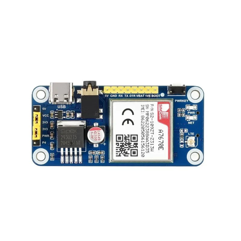 Permanence Cat-1 HAT pour Raspberry Pi Multi Band, A7670E, 2G, 101GStore S LBS, Europe, RON, Asie de l'Ouest, Afrique, Chine, Corée du Sud