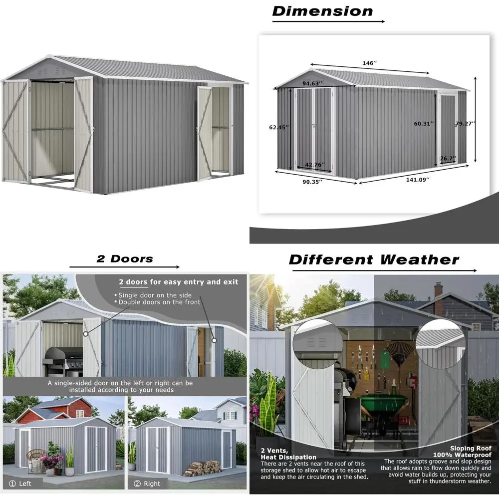 

Sturdy 8x12 Metal Shed for Outdoor Storage and Heavy-Duty Tool Shelter with Double Doors