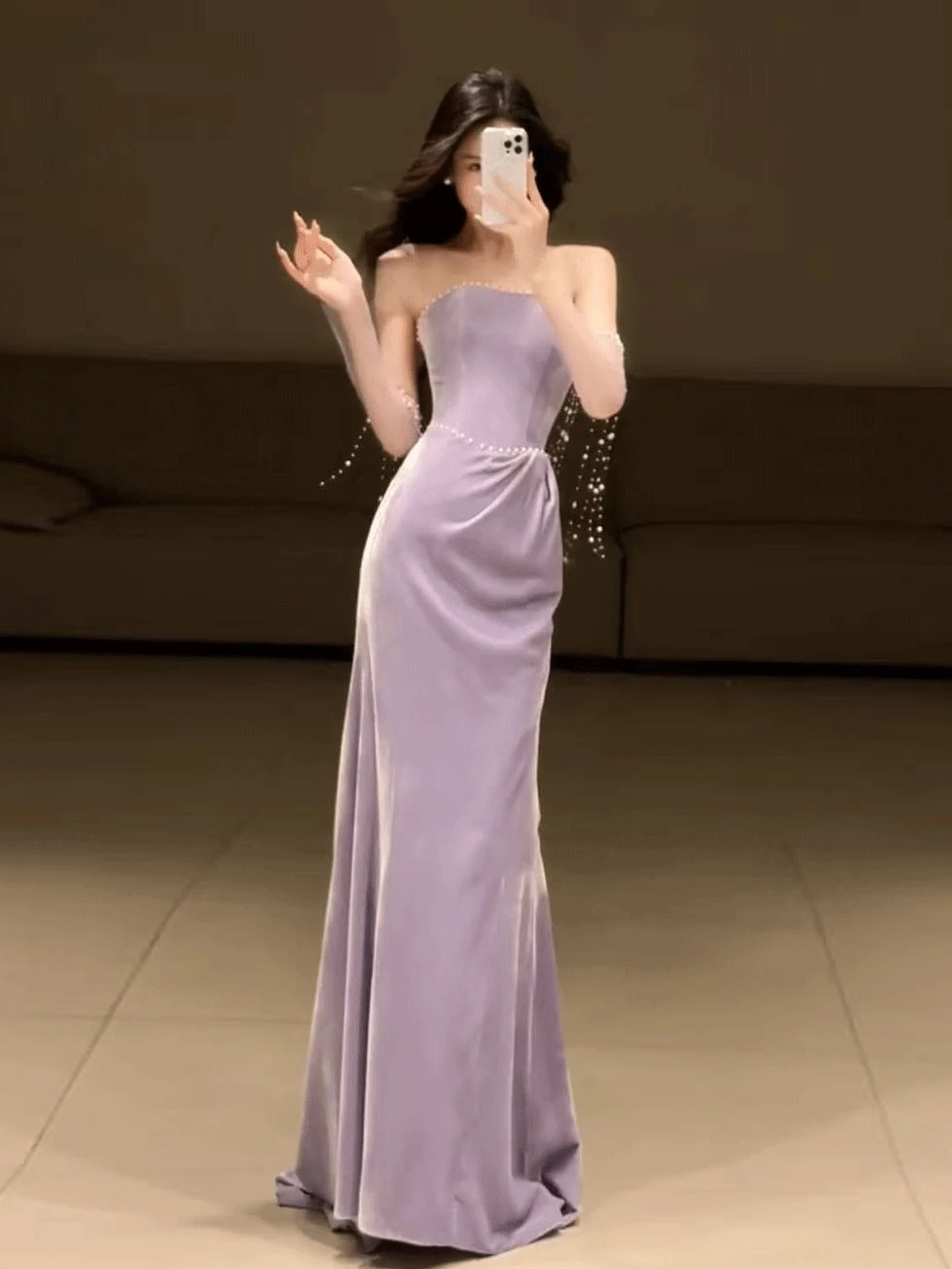 

Элегантное длинное вечернее платье с шлейфом для помолвки и свадебной церемонии, фиолетовое, с возможностью индивидуального пошива