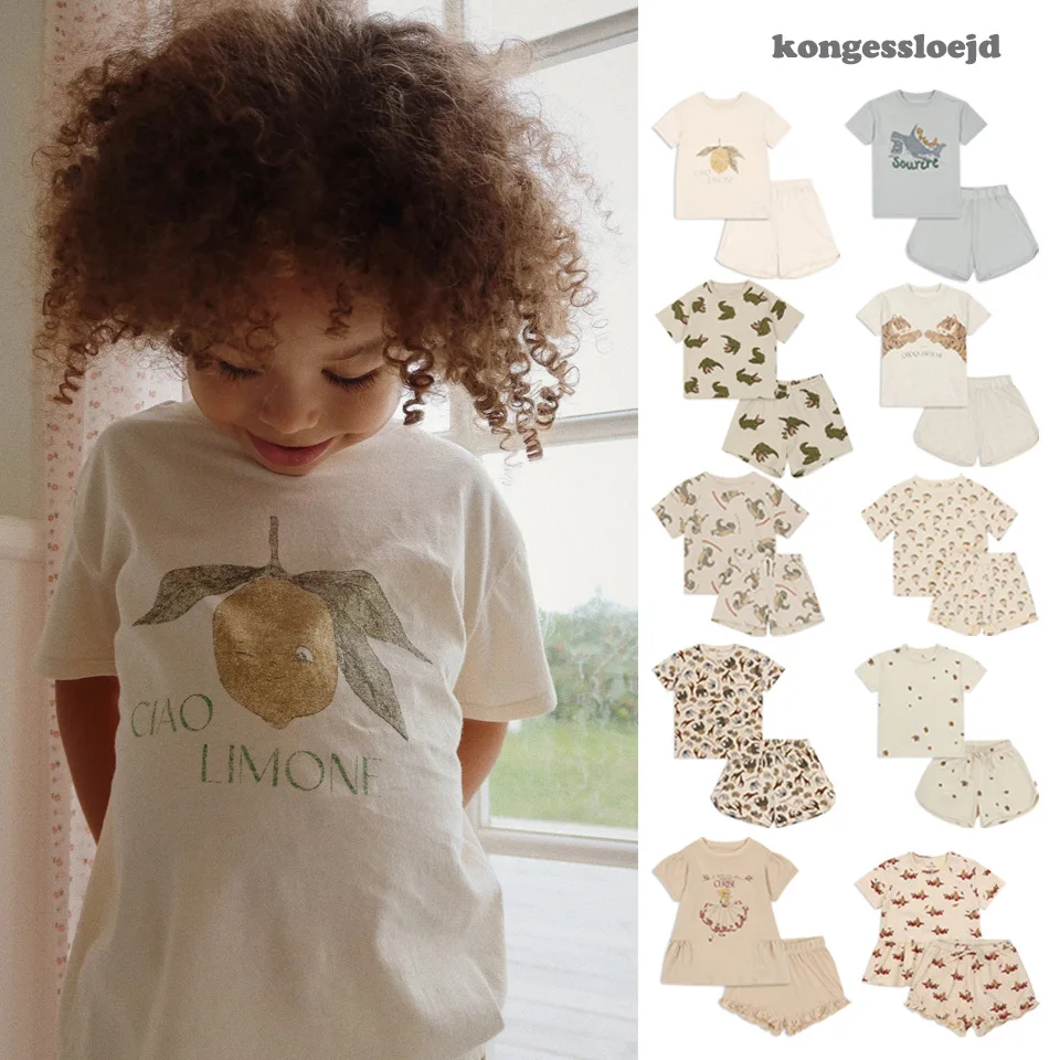 

Boys Sports Style Short Sleeve Tops Suit 2025 New Summer KS Girls Cute Cartoon T-shirt Shorts Baby Kids Homewear Tee Clothes Se