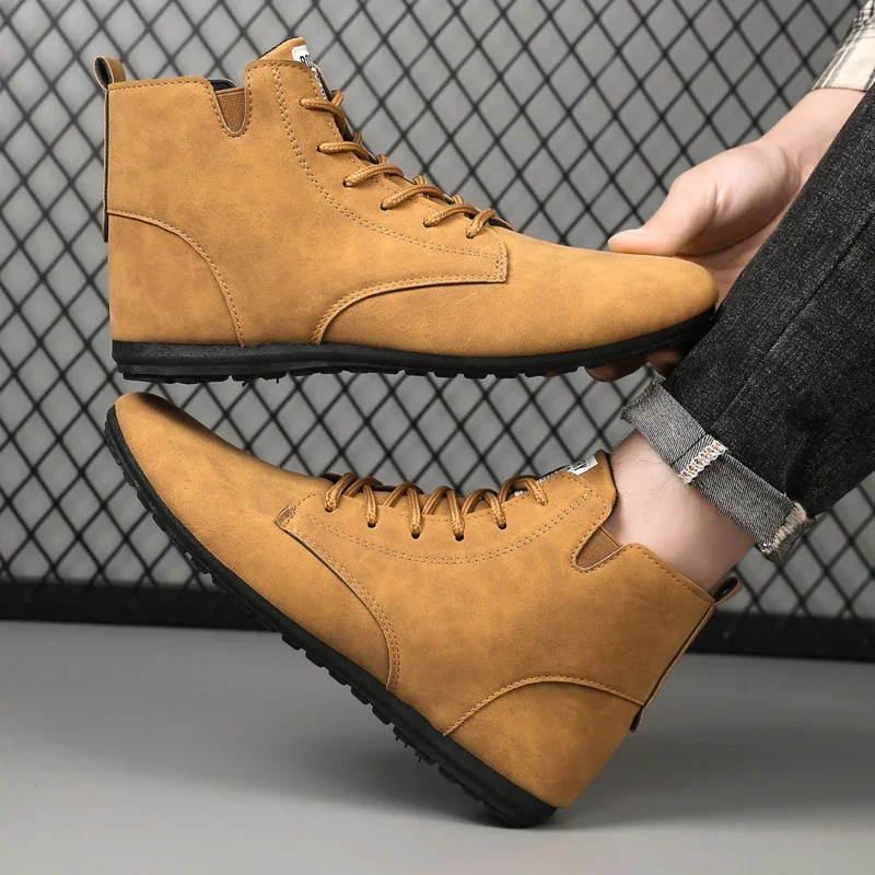 Casual Mid-Top Men's Shoes Spring Autumn New Style Lightweight Anti-Slip Waterproof Work Shoes Trendy All-Match Men's Boots