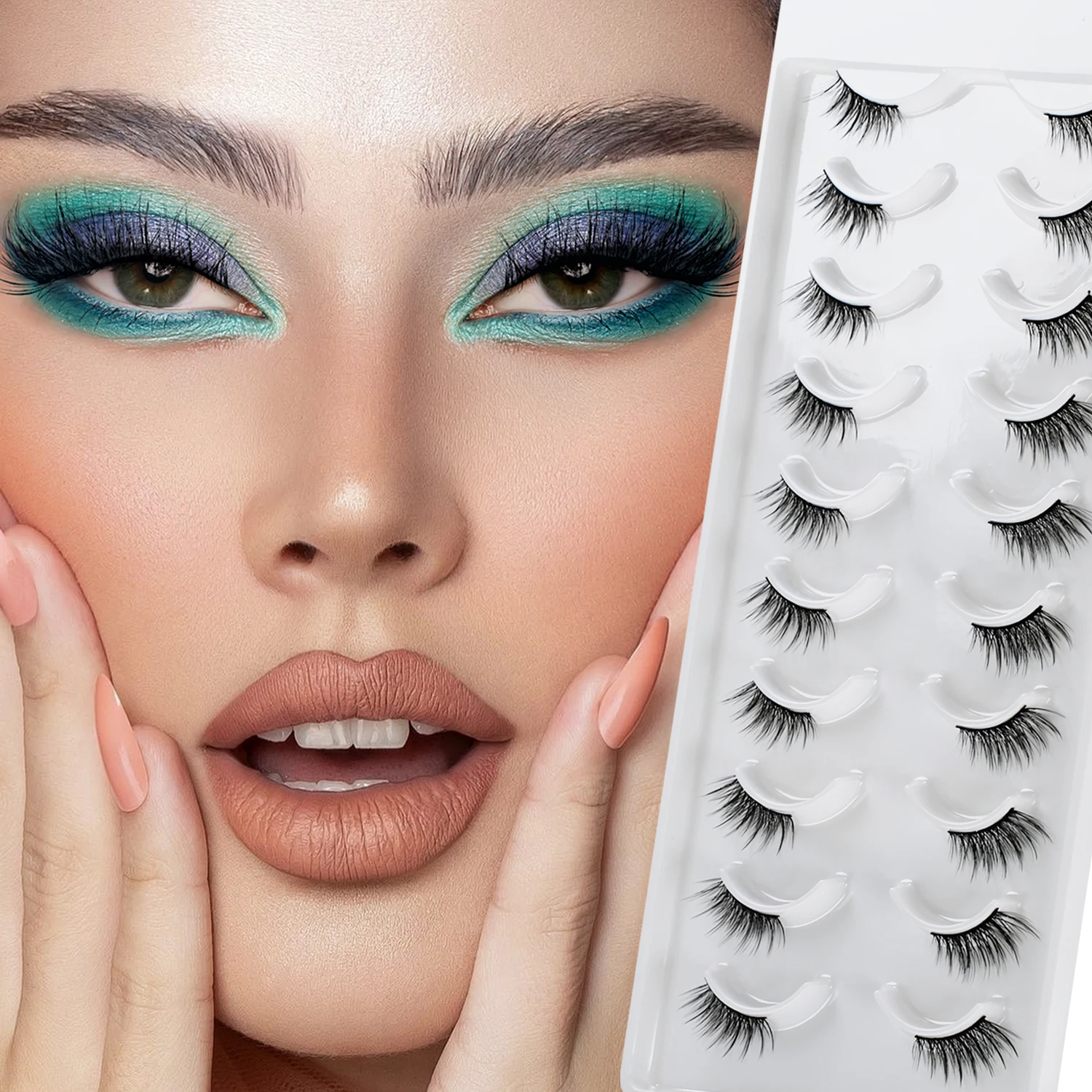 ขนตาครึ่ง,ลักษณะธรรมชาติ,ขนตาปลอม Wispy ขนตาแมว 3D Curly นุ่ม 18 มม.Fluffy Mink Eyelashes 10 คู่