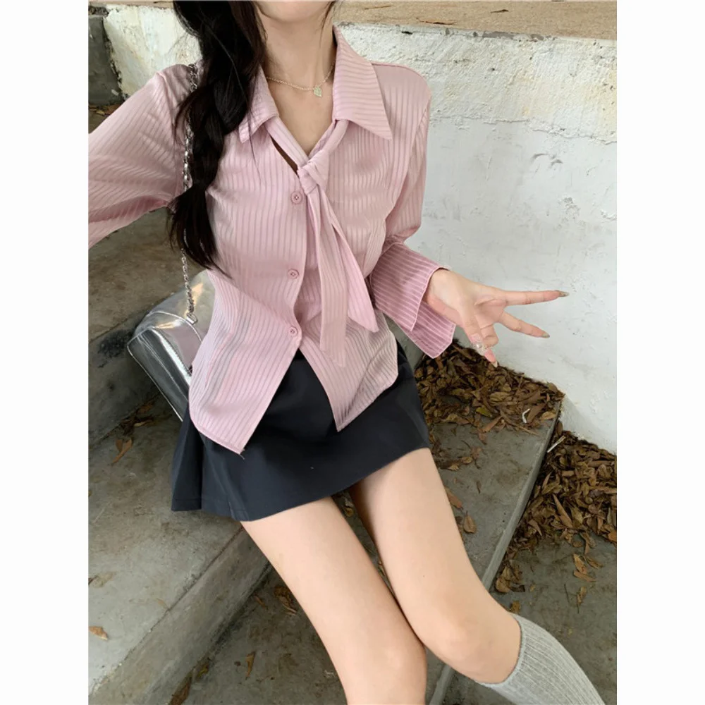 قمصان طويلة الأكمام للمرأة الدانتيل البولكا نقطة فضفاضة تناسب بوهو المؤنث رومانسية أنيقة شاطئ الربيع ملابس يومية الموضة العصرية Ins #2