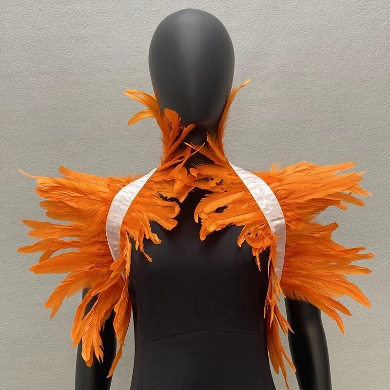 Chal gótico de plumas naturales para mujer, bufanda de cuello falso negro para hombres y mujeres, chal de plumas reales, Cosplay para fiesta de Halloween