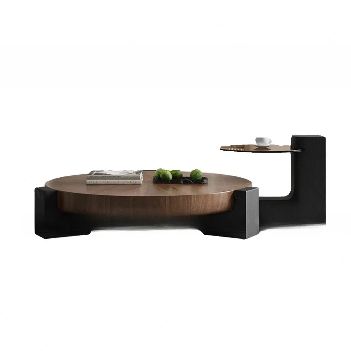 Advanced living room walnut color coffee table modern simple small apartment solid wood round coffee table