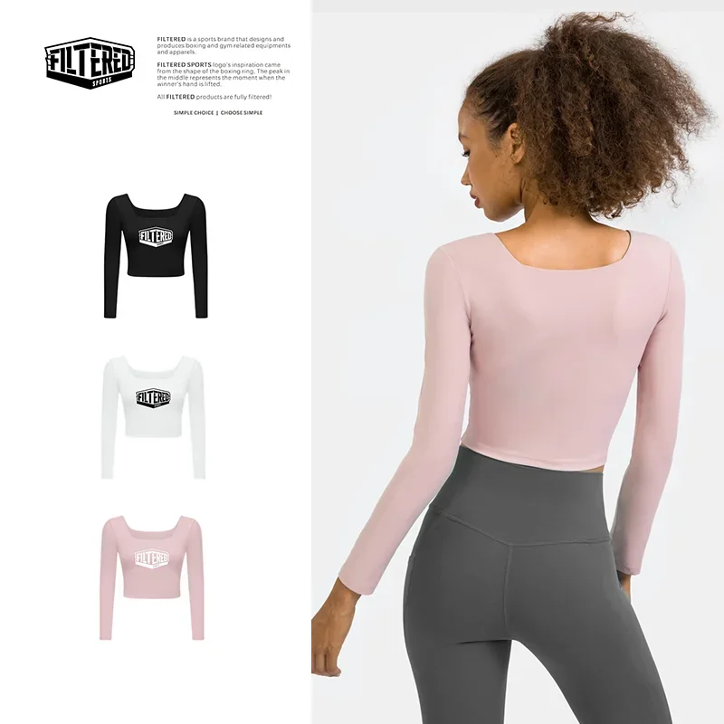 Camiseta deportiva filtrada de manga larga para mujer, cuello redondo, absorción de humedad, protección UV, secado rápido, elástica, TFA039