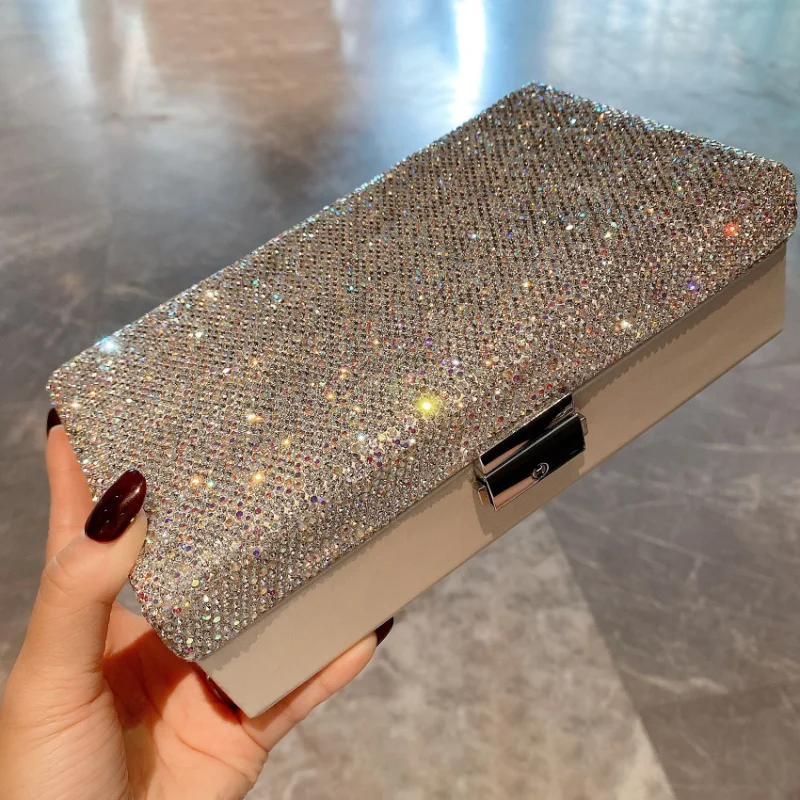 

Diamond-studded square jewelry box, large-capacity storage for rings, earrings, and necklaces