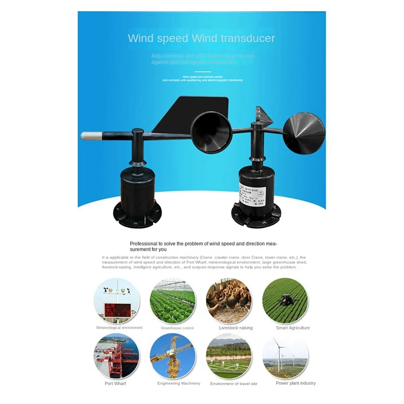 30M/S Polycarbonate Wind Speed Direction Sensor Weather Station Outdoor 3 Cup Anemometers Sensor Output 0-5V