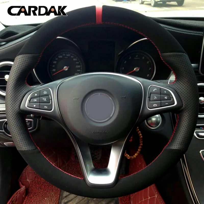 CARDAK Car Steering Wheel Cover Black Suede For Mercedes Benz A180 A200 B180 B200 C180 C200 C260 C300 E200 E300 CLS260 CLS300