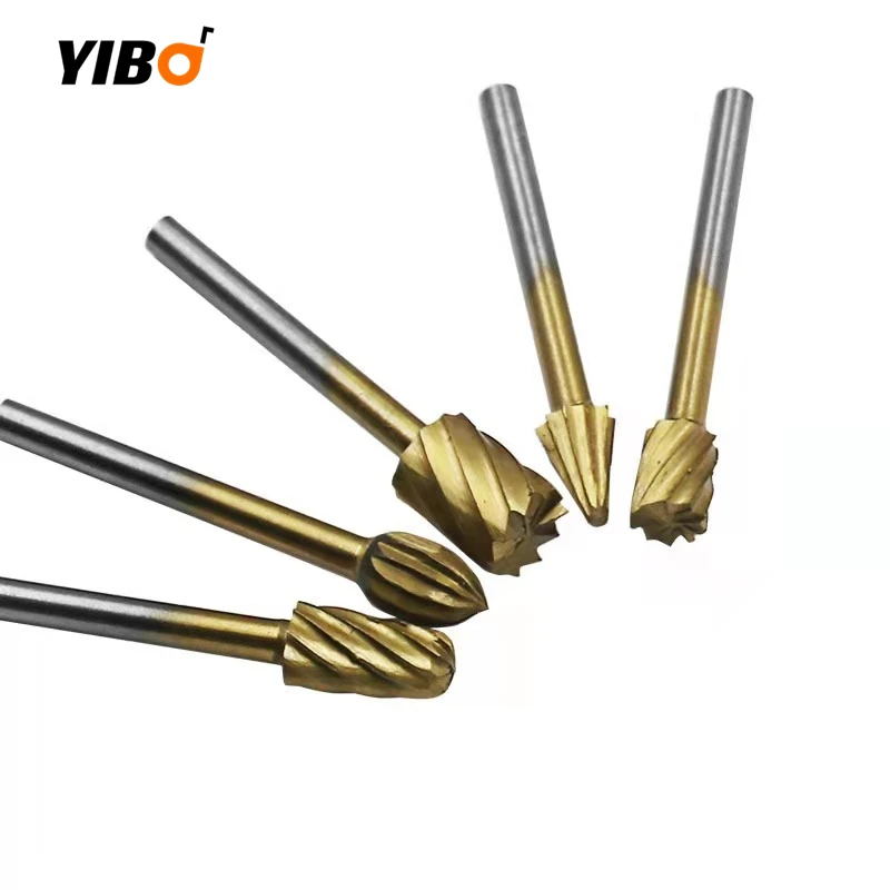 10PCS Titanium Wood Rotary Milling Cutter Set Carpenter Routing Woodworking Carving Knife Tools