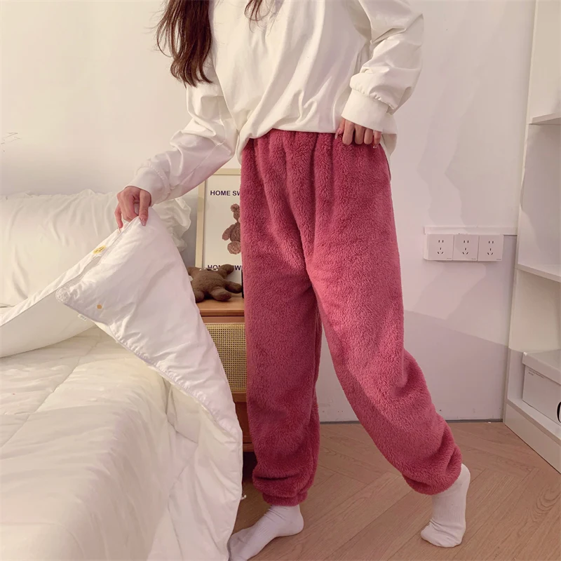 Solid Sleep Bottoms Women Loose Simple Minimalist Slouchy Cozy Elastic Waist Stylish Leisure Versatile Aesthetic Homewear Daily