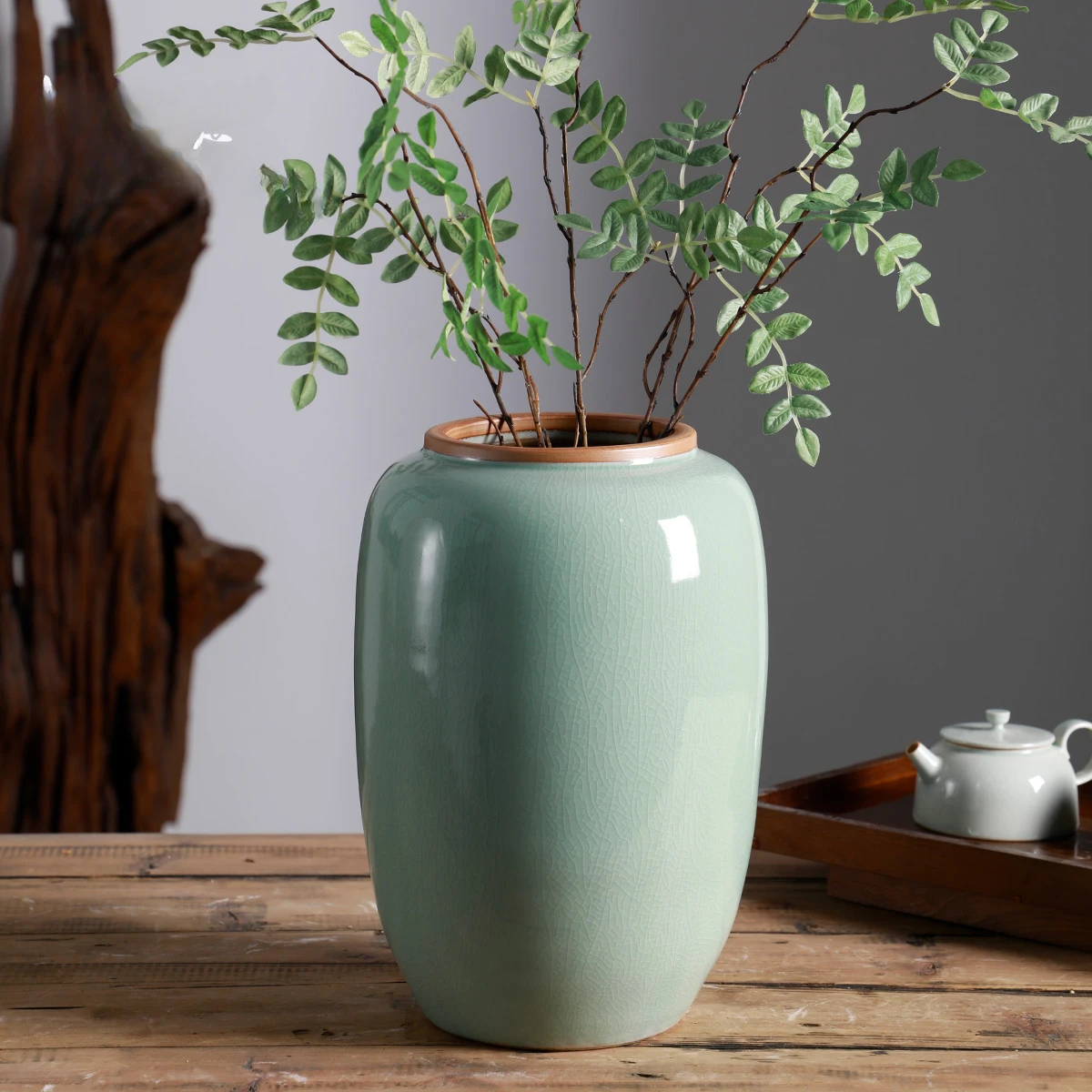 The product can be customized.Chinese classical ceramic bottle cyan vase living room flower arranging device hydroponic vase B&a