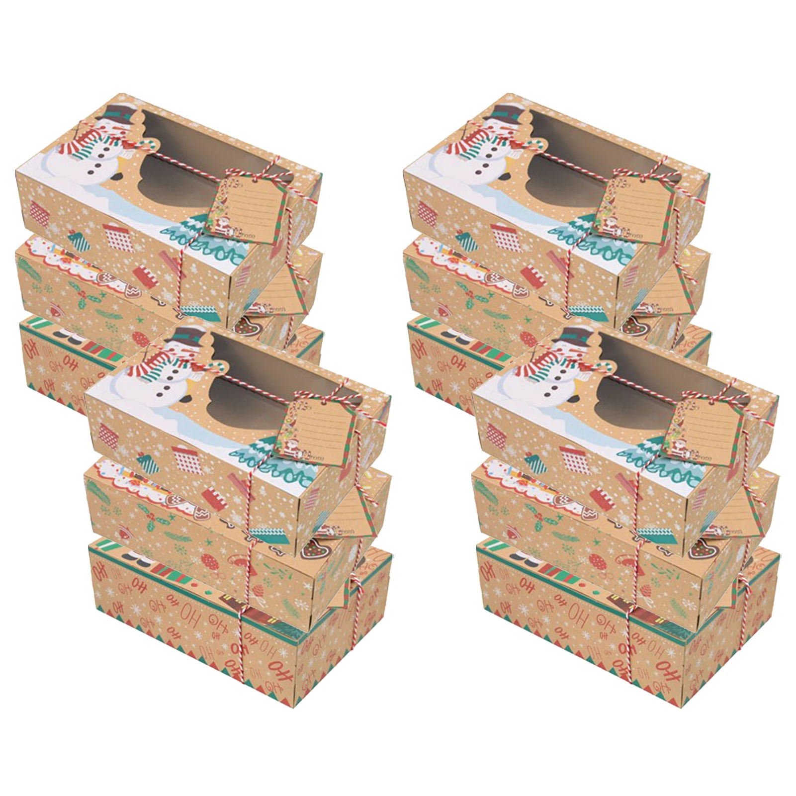 Caixa De Biscoito De Papel Kraft, Caixa De Gingerbread, Janela De PVC, Caixas De Presente De Doces, Natal, Novo, 12 Pcs