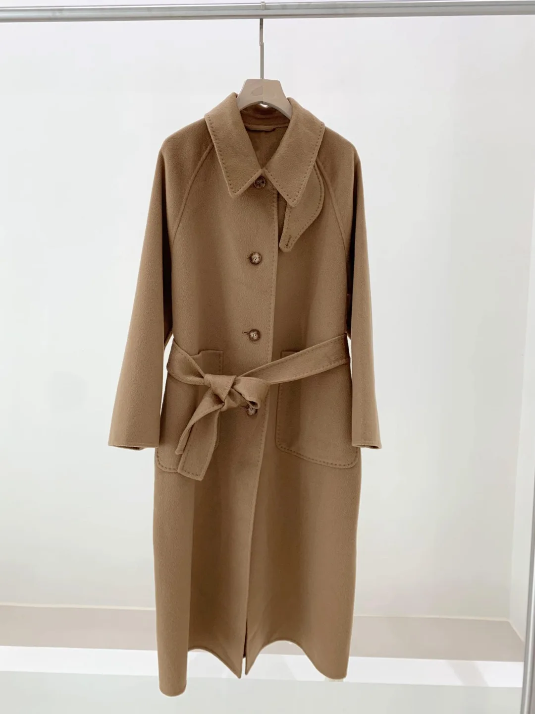 Autumn and winter women's camel medium and long 100% cashmere coat