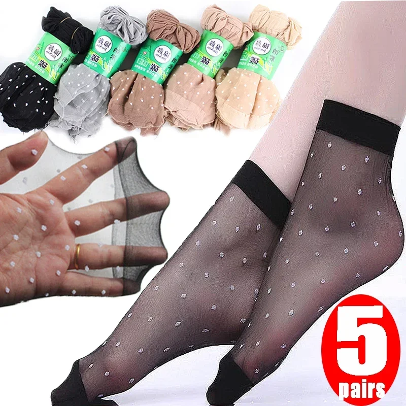 Sexy Ultra-thin Silk Socks for Women Sexy Ankle Stockings Summer Translucent Crystal Invisible Sock Girls Charm Wave Point Socks