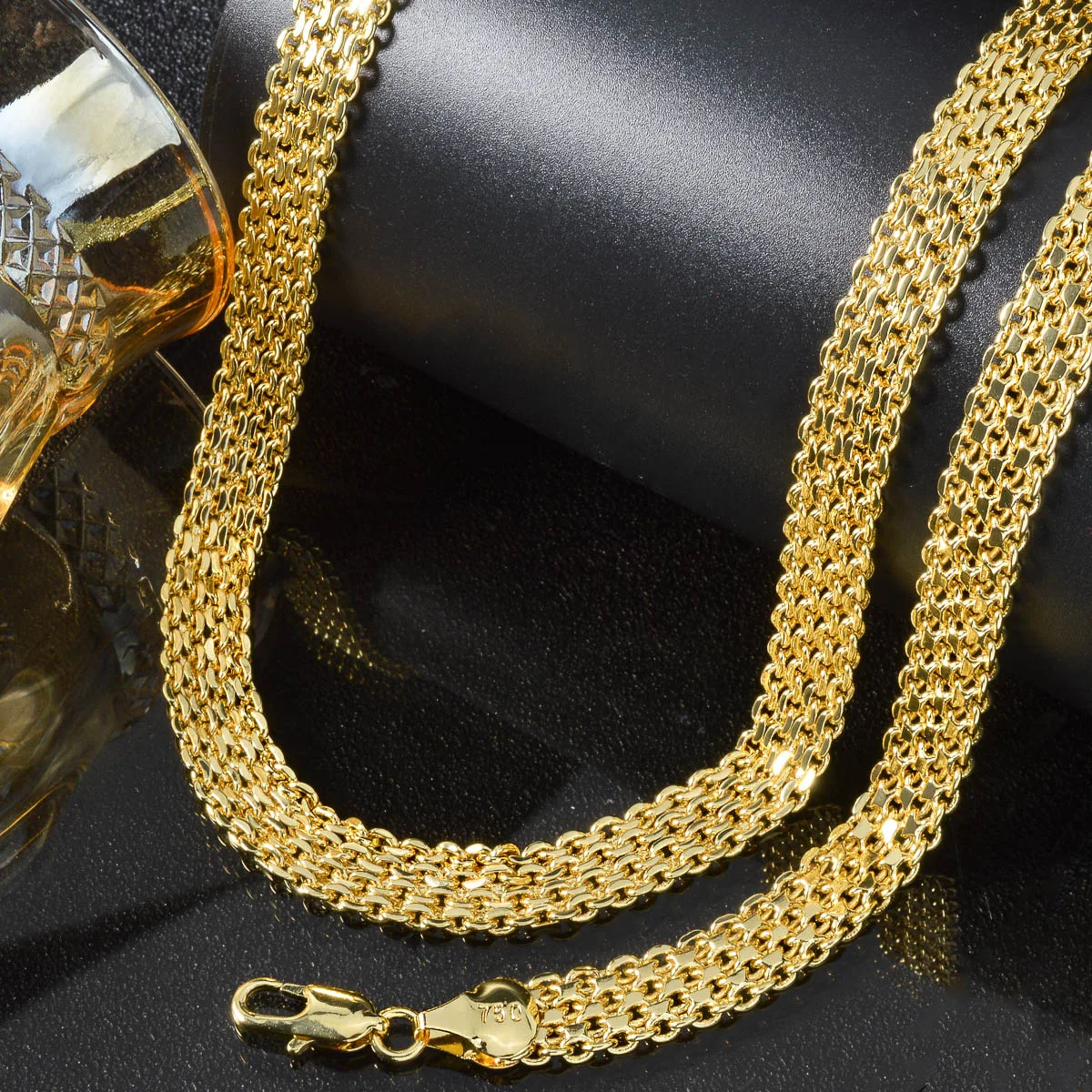 Luxury 24K 9999 Pure Gold real gold Women's Gimasal Mesh Necklace Bracelet Set