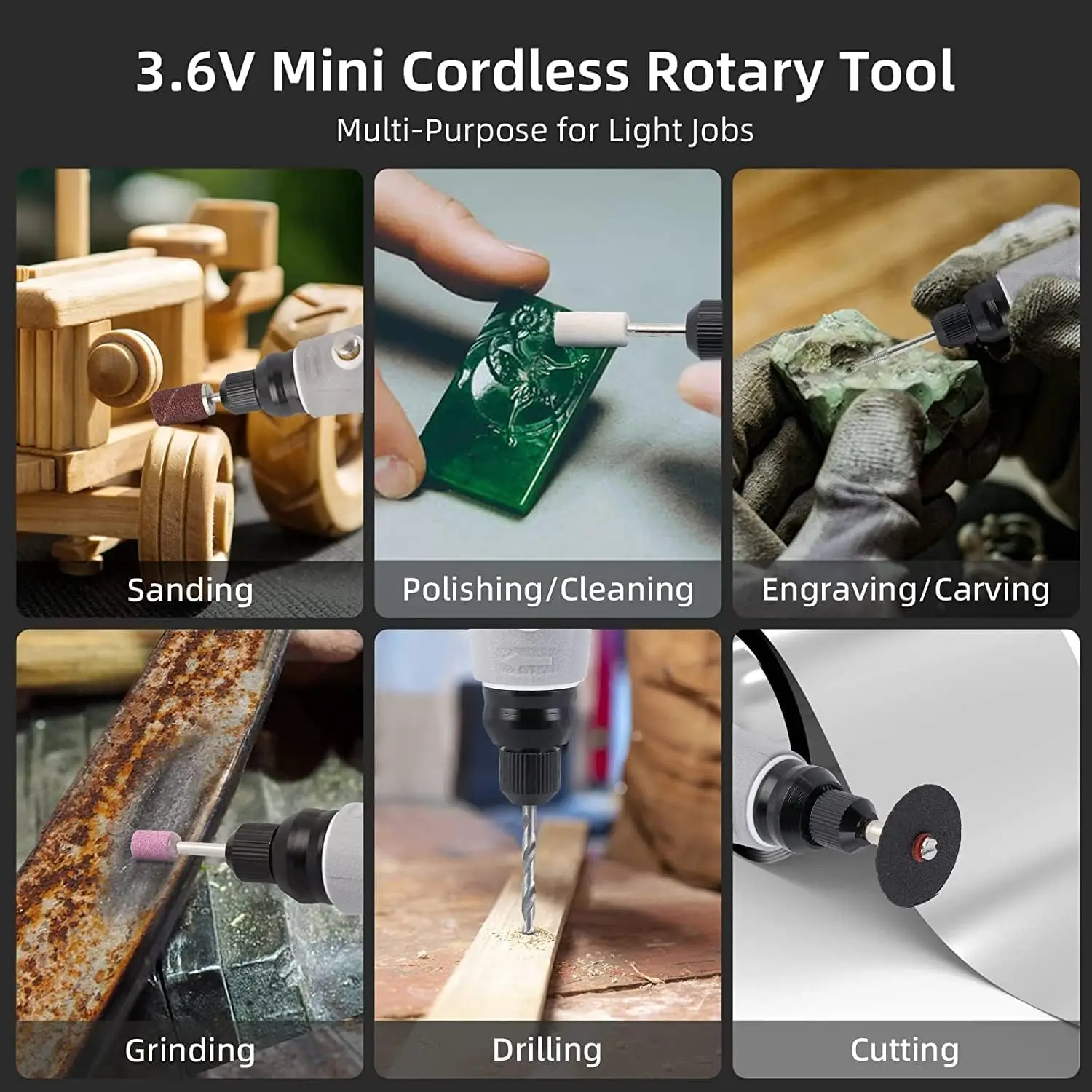 Rotary Tool Kit 3.6V Cordless Rotary Tool with 50 Accessories, USB Rechargeable, 3 Speed Mini Rotary Tool for Sanding Polishing