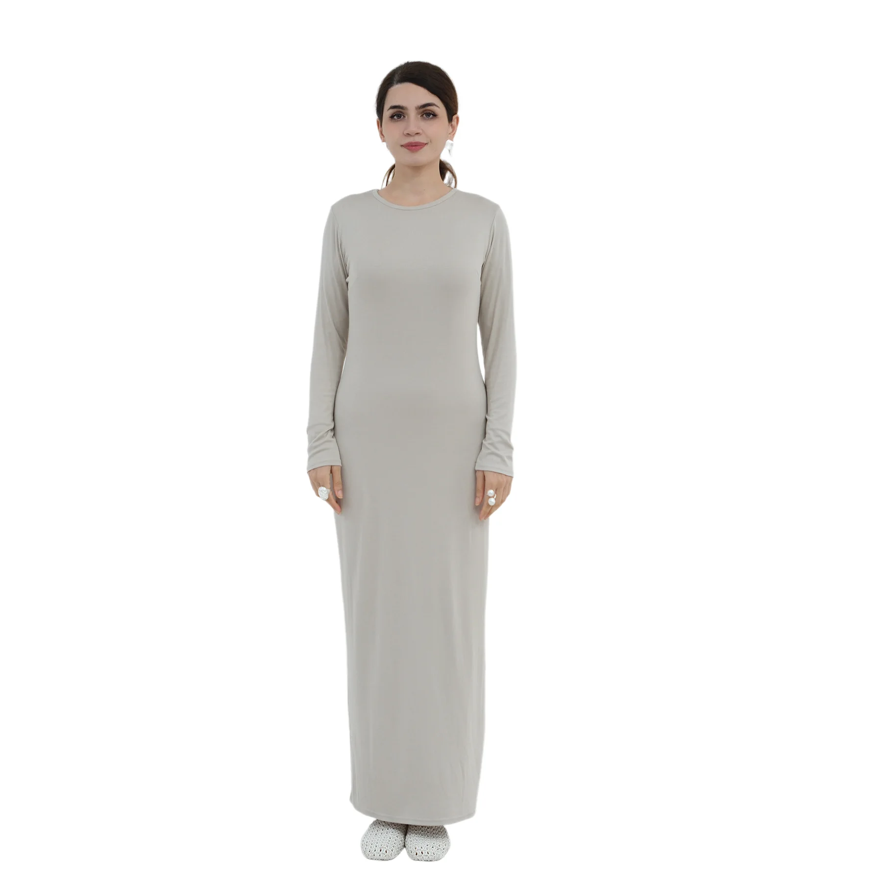 

Летнее платье для женщин, новое, мусульманское, повседневное, с длинным рукавом, макси, облегающее, в качестве нижнего платья под абайю.