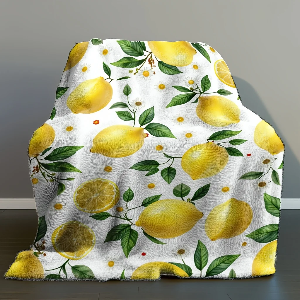 

Ultra-Soft Lemon Blossom & Lemon Slice Print Flannel Throw Blanket Cozy Blanket for Bed, Couch, Camping, Officeyle Decor