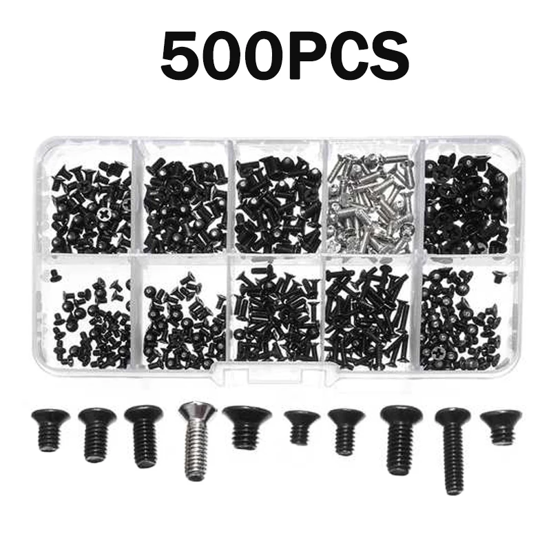 

500Pcs M2/M2.5/M3 Screw Set Machine Laptop Screw Flat Head Phillips Drive Accessories for Repair Computer Electronic Screws Kit