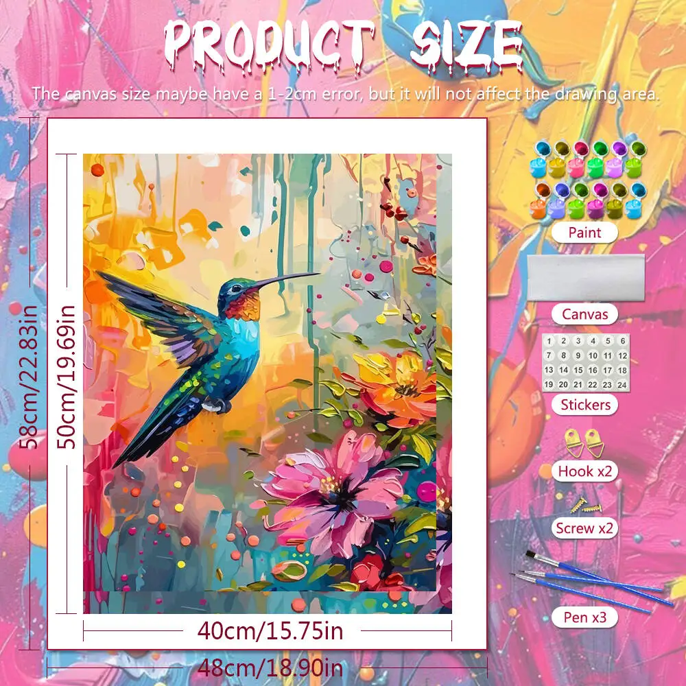 DIY Digital Oil Painting Hummingbird Oil Painting By Numbers Animal Bird Paint By Number Kit For Adults Flower Handpainted Gift
