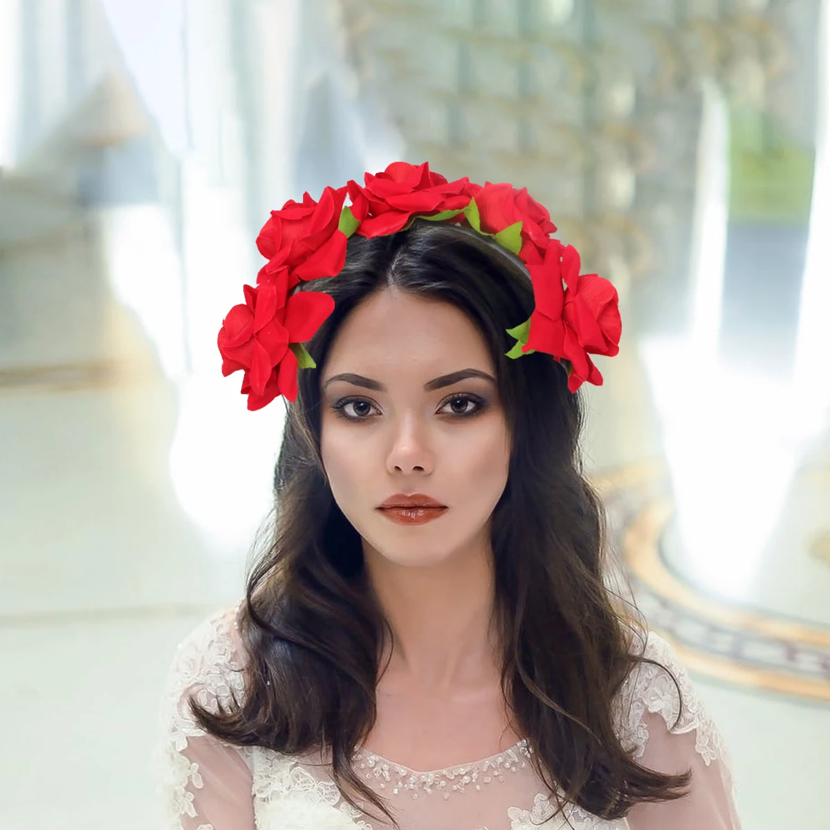 

1Pcs Red Artificial Rose Headband Simulation Flower Hair Hoop Lightweight Creative Hair Band for Women Brides Wedding