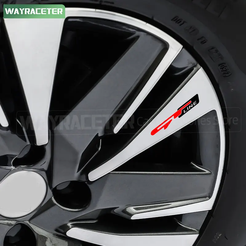 4 Pcs Reflective GT Line Car Tires Alloy Rim Wheel Sticker For Peugeot 207 3008 5008 2008 106 107 108 205 206 208 RCZ 307 308