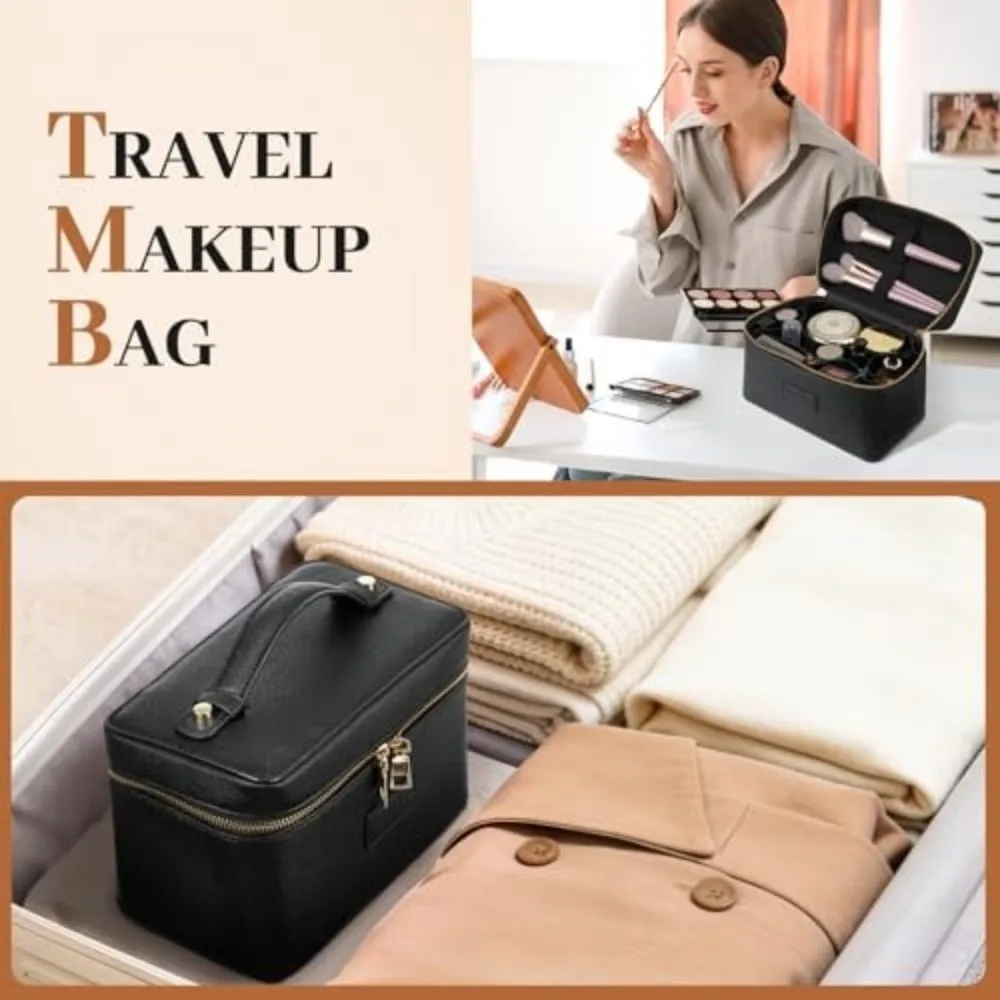 New PU Leather Makeup Bag Large Capacity Square Shape Toiletry Bag Waterproof Removable Divider Makeup Organizer Case Travel