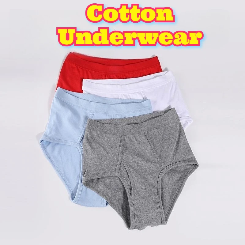 Comfortable Cotton Underwear Men High Waist Breathable Soft Absorbent Underwear Loose Fit Triangle Underwear Elderly Gentlemen