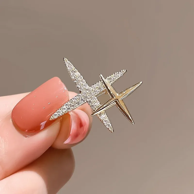 Exquisite Shining Cross & Star Brooch for Men, Stylish & Versatile Pin for Clothing Fixing, Anti-Gap Fastener & Corsage