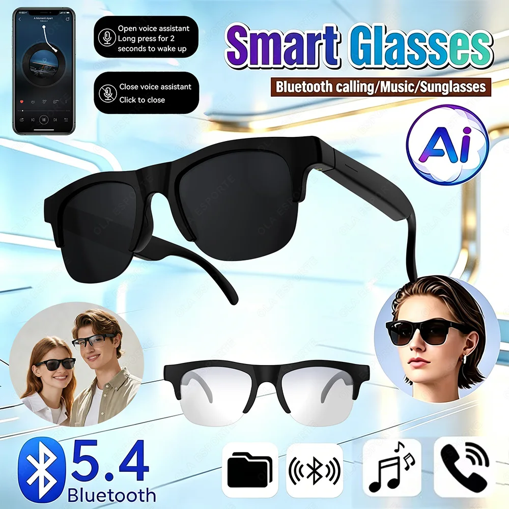 Touch Based Intelligent Bluetooth Glasses with Bone Conduction For Outdoor Sports Calls Sunglasses Business Wireless Headphones