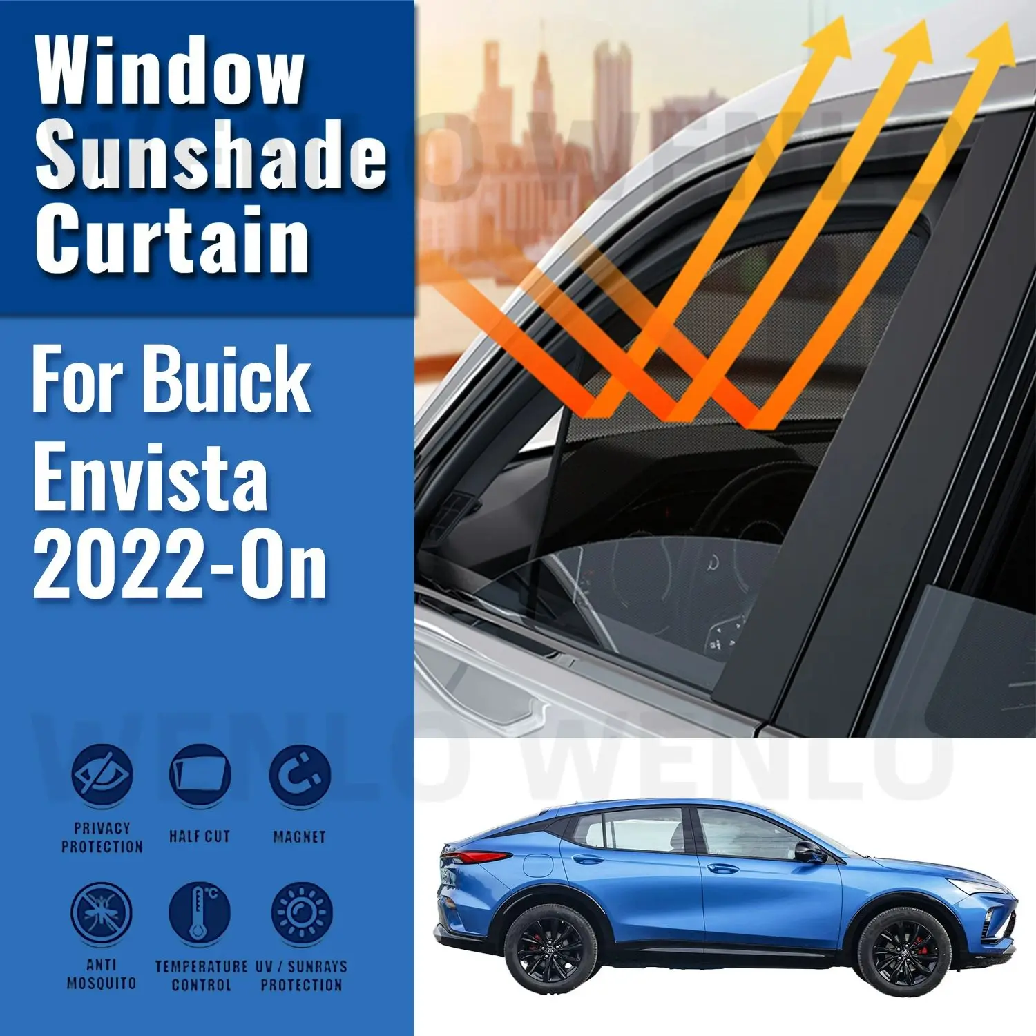 For Buick Envista 2022 2023 2024 Rear Side Window Sun Shade Visor Car Sunshade Accessories Front Windshield Mesh Vehicle Curtain