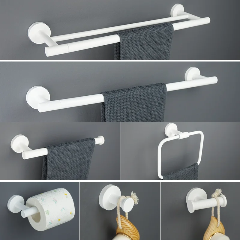 Wall Mounted Stainless Steel White Towel Rack Bathroom Fashion Towel Bar Paper Towel Rack Coat Hook Set