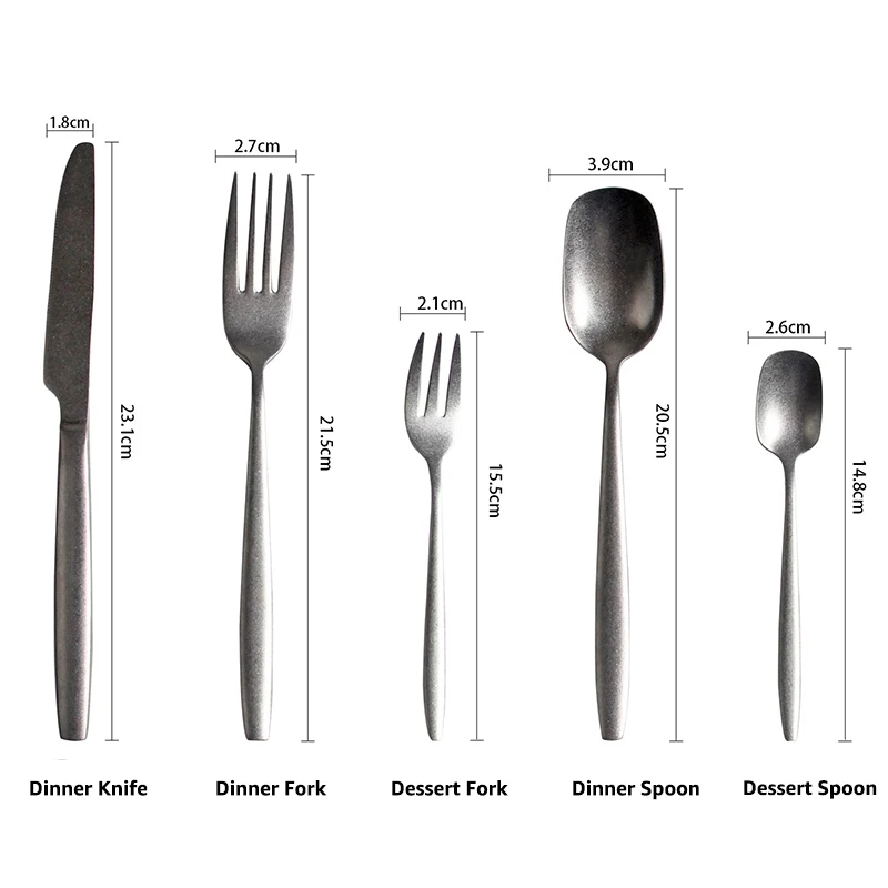 20Pcs Dinnerware Set Retro Stainless Steel Cutlery Set Matte Silverware Knife Fork Spoon Tableware Flatware Set Dishwasher Safe