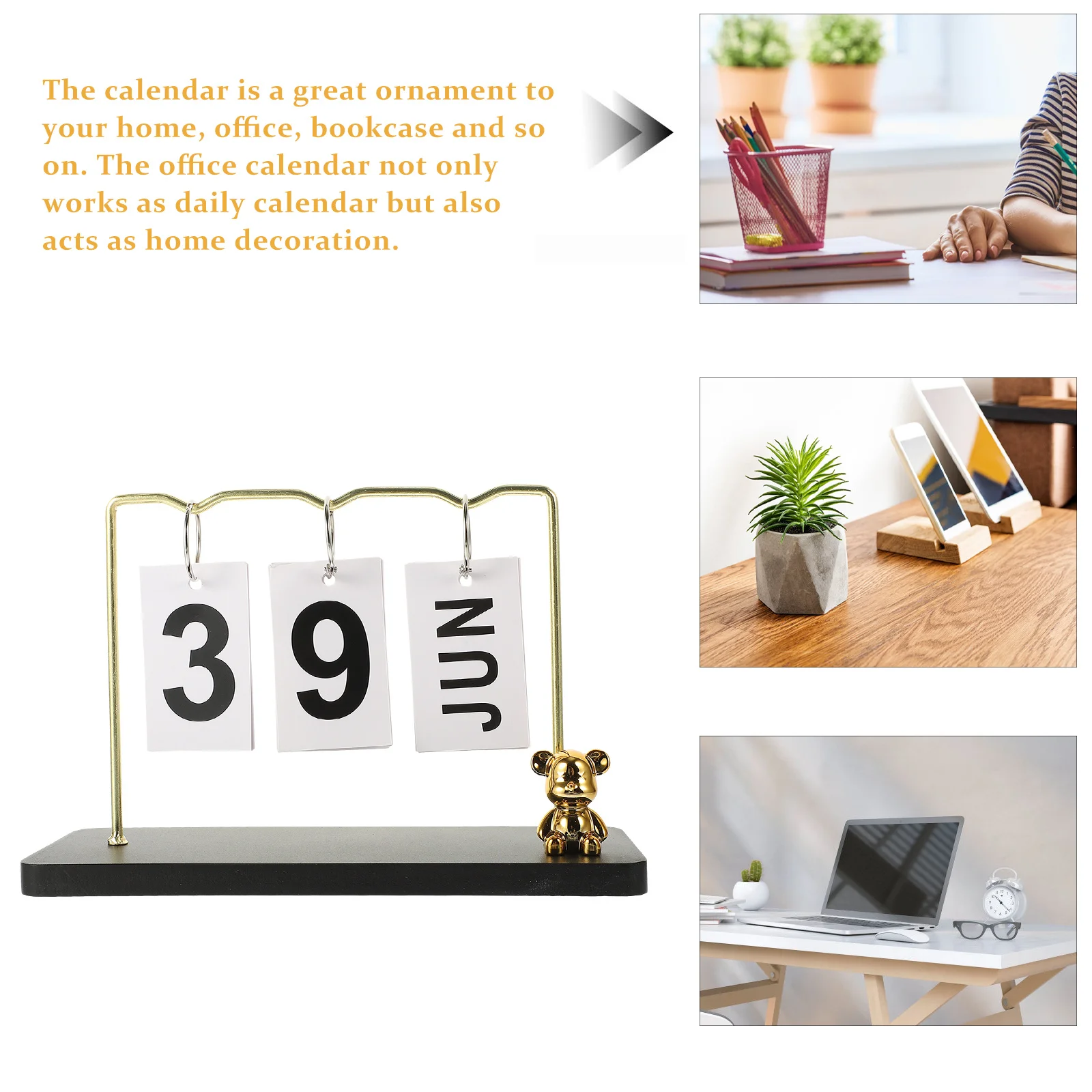 ريفي مكتب خشبي يقف الوجه منضدية التقويم للمنزل مكتب قابلة لإعادة الاستخدام التقويم الدائم ديكور مكتب الملحقات #3