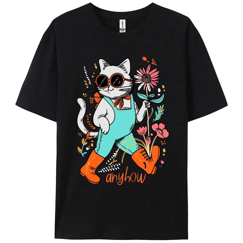 T-shirts Berserk Women,Cute Cat Graphic Print TShirt,100% Cotton, Oversided ,Anime,Spring Summer Short Sleeves，Casual，Overside