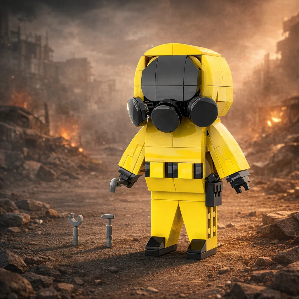 

MOC Yellow Hazmat Suit Building Blocks Set, DIY Assembly Model with Tools, Creative Decoration Toy for Adults and Kids