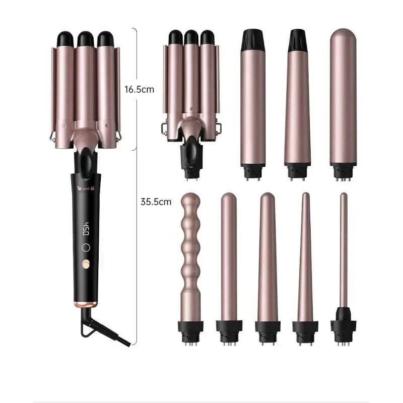 Intercambiáveis Ceramic Hair Curling Iron Set, 3 Barril Multifuncional Cabelo Crimper, Wand Curl, Fast Heating Up, 5 em 1