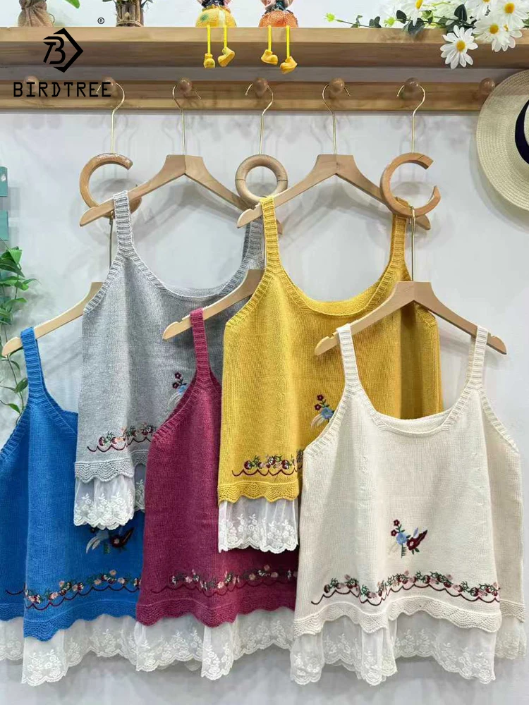 

New 2025 Fall Cotton Vest, Women Suspender Strap Embroidery Lace, Mori Girl Retro Cute Preppy Style Knit Sweater Vest T5N163CC
